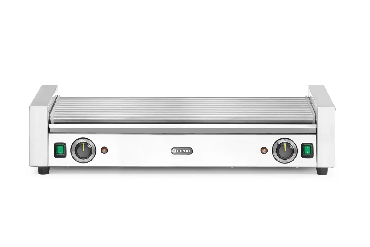 Podgrzewacz rolkowy do parówek XL - dwustrefowy, 14 rolek, srebrny, 220-240V/2000W, 732x590x168mm, Prostokątny HENDI 268674