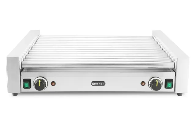 Podgrzewacz rolkowy do parówek XL - dwustrefowy, 14 rolek, srebrny, 220-240V/2000W, 732x590x168mm, Prostokątny HENDI 268674