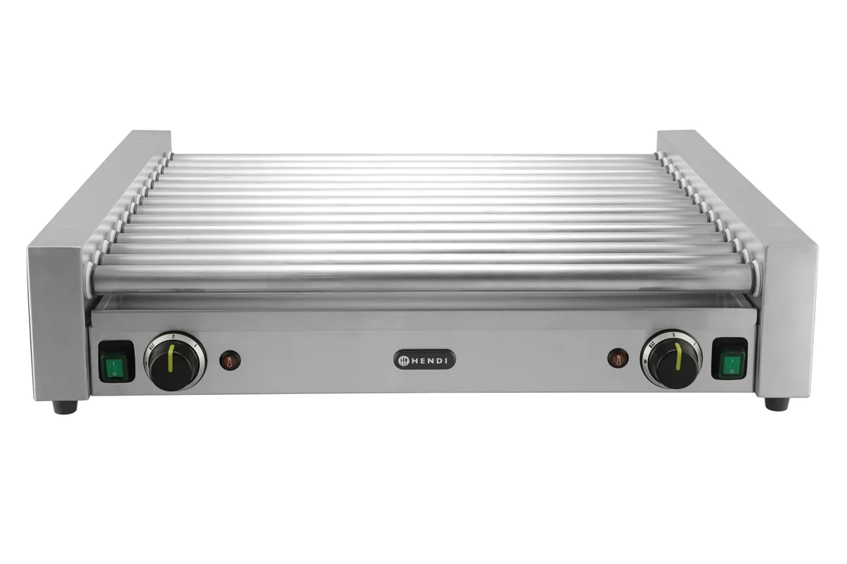 Podgrzewacz rolkowy do parówek XL - dwustrefowy, 14 rolek, srebrny, 220-240V/2000W, 732x590x168mm, Prostokątny HENDI 268674