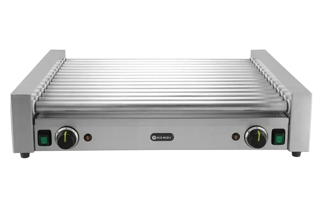 Podgrzewacz rolkowy do parówek XL - dwustrefowy, 14 rolek, srebrny, 220-240V/2000W, 732x590x168mm, Prostokątny HENDI 268674