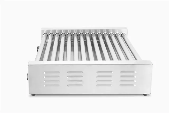 Podgrzewacz rolkowy do parówek XL - dwustrefowy, 14 rolek, srebrny, 220-240V/2000W, 732x590x168mm, Prostokątny HENDI 268674