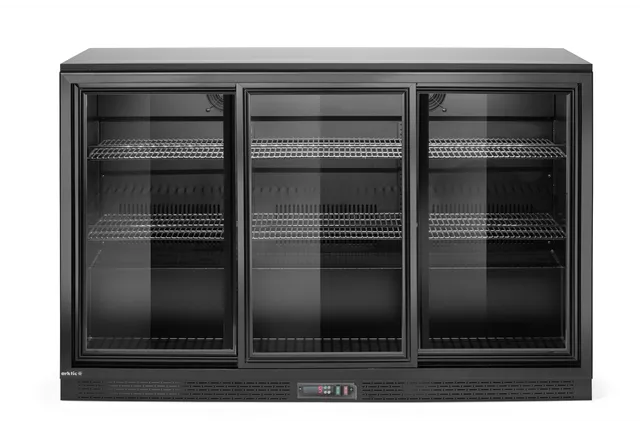Lodówka barowa z potrójnymi drzwiami suwanymi, 308L, czarny, 220-240V/160W, 1350x520x865mm Arktic 236901
