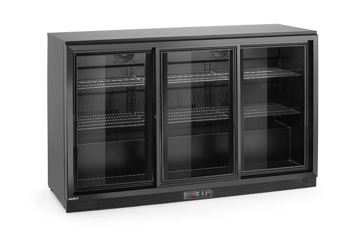 Lodówka barowa z potrójnymi drzwiami suwanymi, 308L, czarny, 220-240V/160W, 1350x520x865mm Arktic 236901