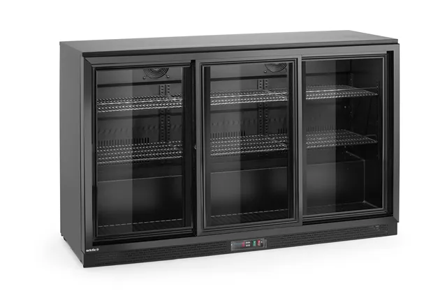 Lodówka barowa z potrójnymi drzwiami suwanymi, 308L, czarny, 220-240V/160W, 1350x520x865mm Arktic 236901
