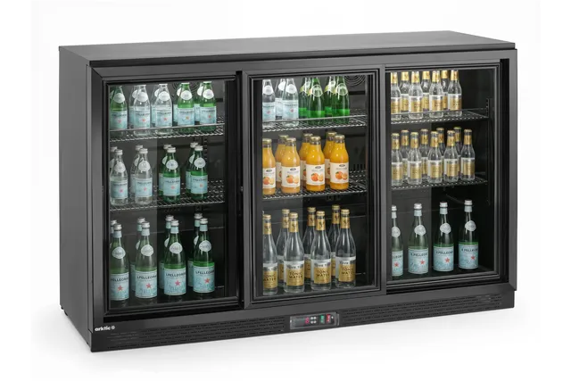 Lodówka barowa z potrójnymi drzwiami suwanymi, 308L, czarny, 220-240V/160W, 1350x520x865mm Arktic 236901