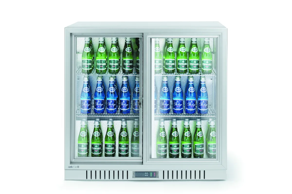 Lodówka barowa z podwójnymi drzwiami suwanymi, 150L, srebrny, 220-240V/160W, 900x520x840mm Arktic 236918