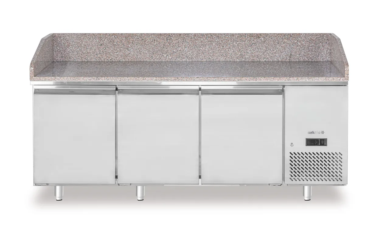 Stół chłodniczy do pizzy, 3-drzwiowy, z granitowym blatem, 375L, granitowy, 230V/400W, 2010x800x875mm Arktic 220252