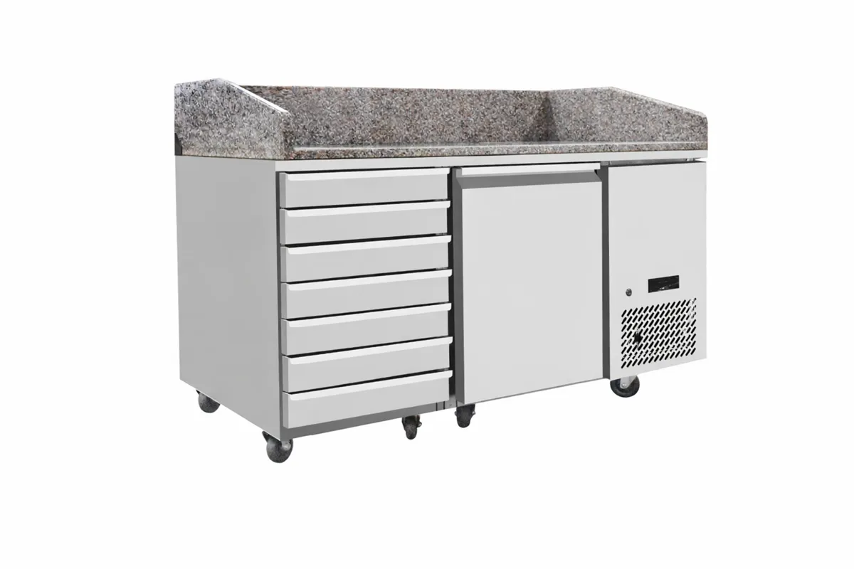 Stół chłodniczy do pizzy 1-drzwiowy z granitowym blatem, 125L, granitowy, 220-240V/250W, 1510x800x1000mm Arktic 237243