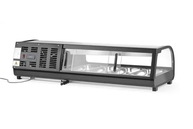 Witryna chłodnicza do sushi, W zestawie pojemniki: 4xGN1/3 40 mm, czarny, 220-240V/190W, 1177x426x296mm Arktic 274071