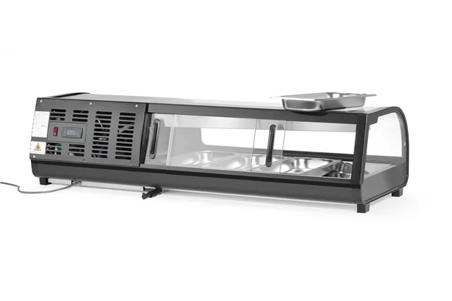 Witryna chłodnicza do sushi, W zestawie pojemniki: 4xGN1/3 40 mm, czarny, 220-240V/190W, 1177x426x296mm Arktic 274071