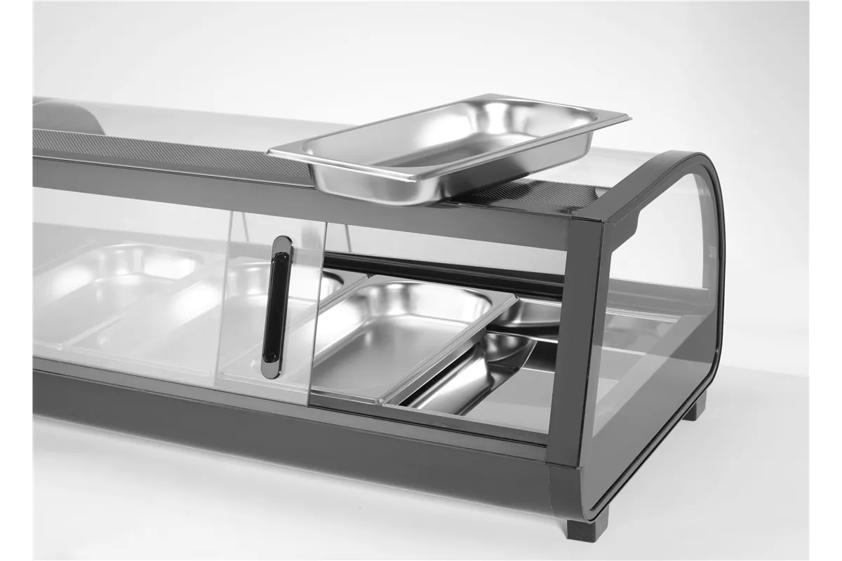 Witryna chłodnicza do sushi, W zestawie pojemniki: 4xGN1/3 40 mm, czarny, 220-240V/190W, 1177x426x296mm Arktic 274071