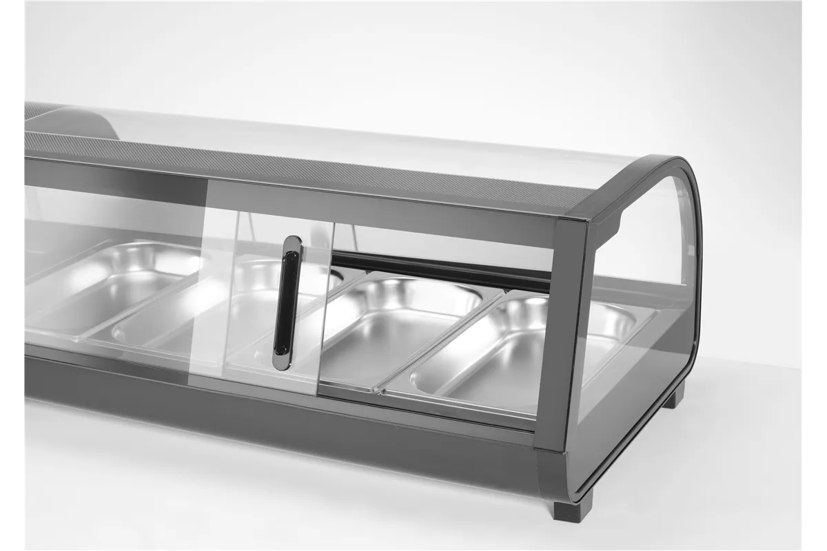 Witryna chłodnicza do sushi, W zestawie pojemniki: 4xGN1/3 40 mm, czarny, 220-240V/190W, 1177x426x296mm Arktic 274071