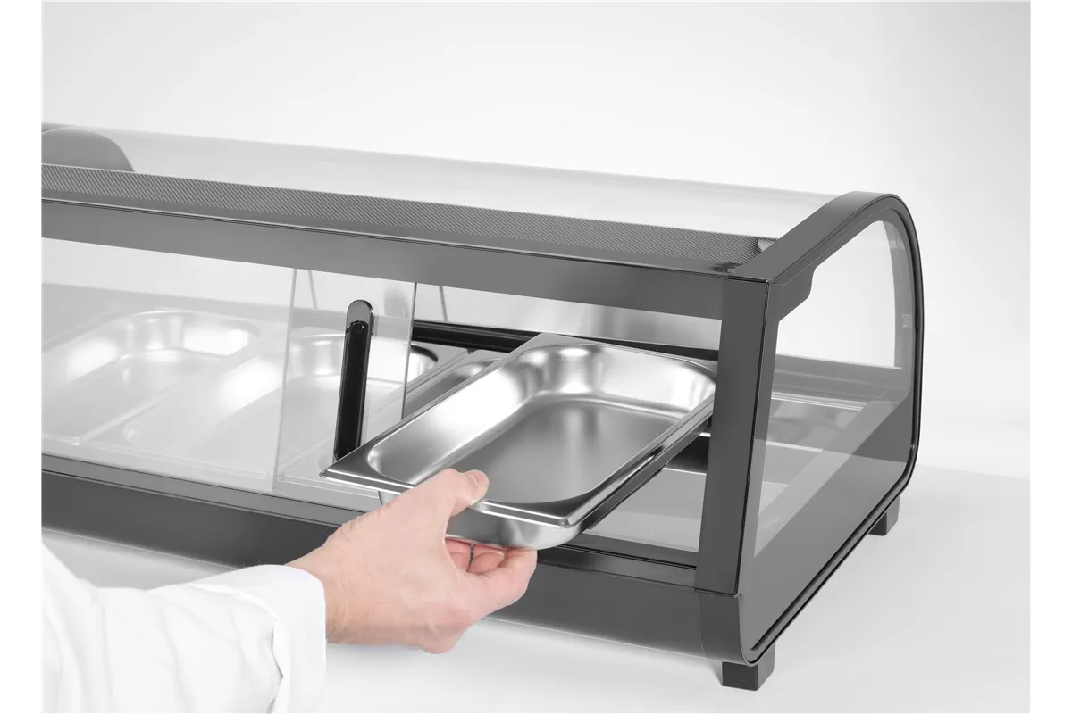 Witryna chłodnicza do sushi, W zestawie pojemniki: 4xGN1/3 40 mm, czarny, 220-240V/190W, 1177x426x296mm Arktic 274071