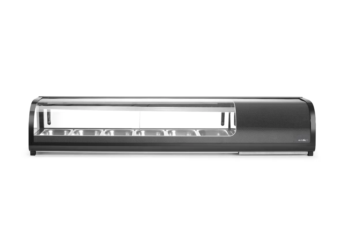 Witryna chłodnicza do sushi, W zestawie pojemniki: 6xGN1/3 40 mm, czarny, 220-240V/190W, 1529x426x296mm Arktic 274088