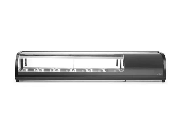 Witryna chłodnicza do sushi, W zestawie pojemniki: 6xGN1/3 40 mm, czarny, 220-240V/190W, 1529x426x296mm Arktic 274088