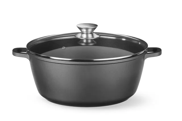 Garnek z powłoką nieprzywierającą, 7,5L, czarny, 387x310x130mm, Okrągły HENDI 611036