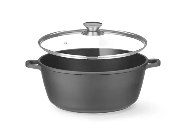 Garnek z powłoką nieprzywierającą, 7,5L, czarny, 387x310x130mm, Okrągły HENDI 611036