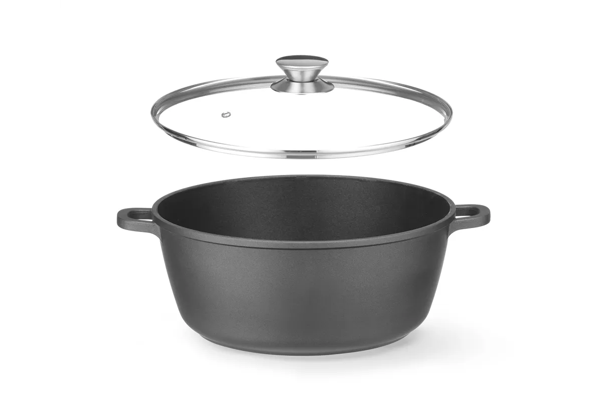 Garnek z powłoką nieprzywierającą, 7,5L, czarny, 387x310x130mm, Okrągły HENDI 611036