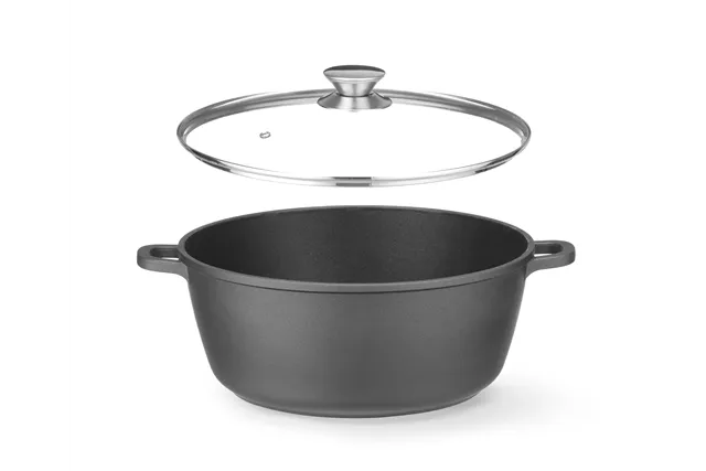 Garnek z powłoką nieprzywierającą, 7,5L, czarny, 387x310x130mm, Okrągły HENDI 611036
