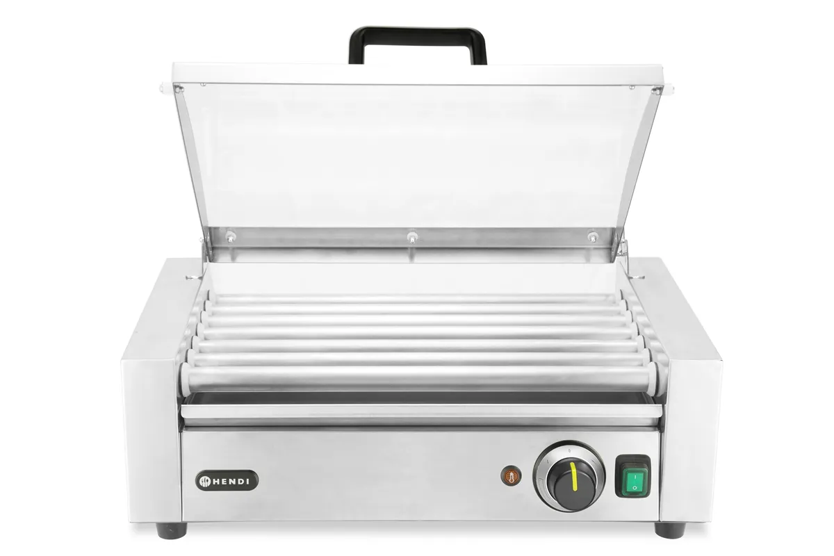 Podgrzewacz rolkowy do parówek jednostrefowy, z pokrywą, 7 rolek, 230V/620W, 566x375x259mm HENDI 268636