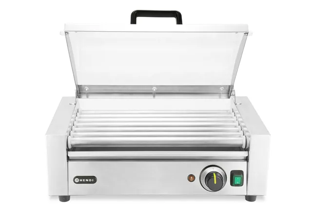 Podgrzewacz rolkowy do parówek jednostrefowy, z pokrywą, 7 rolek, 230V/620W, 566x375x259mm HENDI 268636