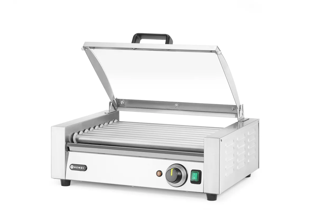 Podgrzewacz rolkowy do parówek jednostrefowy, z pokrywą, 9 rolek, 230V/790W, 566x450x259mm HENDI 268643