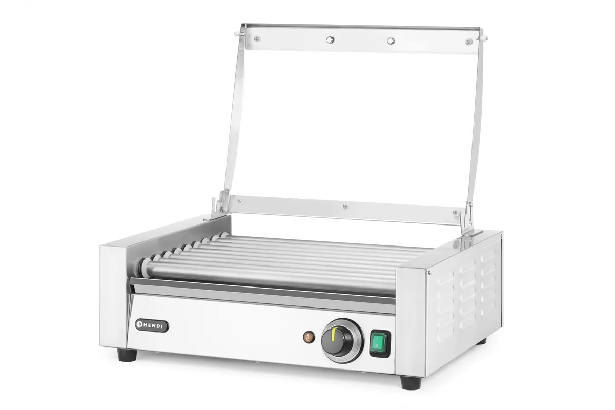Podgrzewacz rolkowy do parówek jednostrefowy, z pokrywą, 9 rolek, 230V/790W, 566x450x259mm HENDI 268643