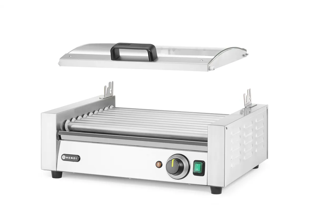 Podgrzewacz rolkowy do parówek jednostrefowy, z pokrywą, 9 rolek, 230V/790W, 566x450x259mm HENDI 268643