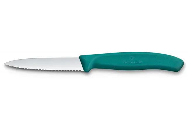 Nóż do jarzyn z ząbkowanym ostrzem, zielony, 190mm Victorinox 6.7634.C1