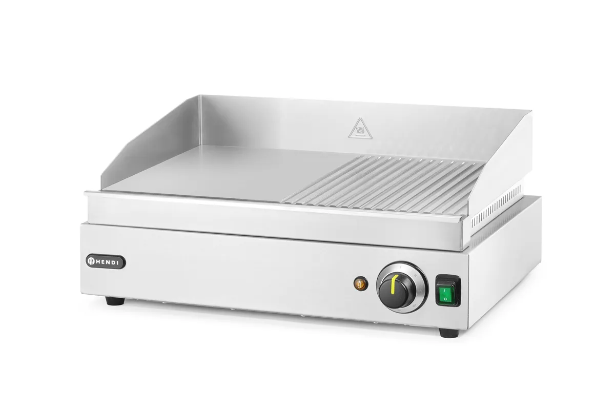 Płyta grillowa w połowie żebrowana, Profi Line, 1/2 gładka, 1/2 ryflowana, 230V/2400W, 527x404x233mm HENDI 203156