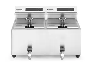 Frytownica z panelem cyfrowym z kranem spustowym 2×8 l, Profi Line, 16L, 230V/7000W, 605x515x350mm HENDI 207376
