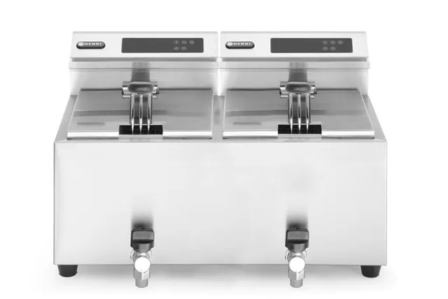 Frytownica z panelem cyfrowym z kranem spustowym 2×8 l, Profi Line, 16L, 230V/7000W, 605x515x350mm HENDI 207376