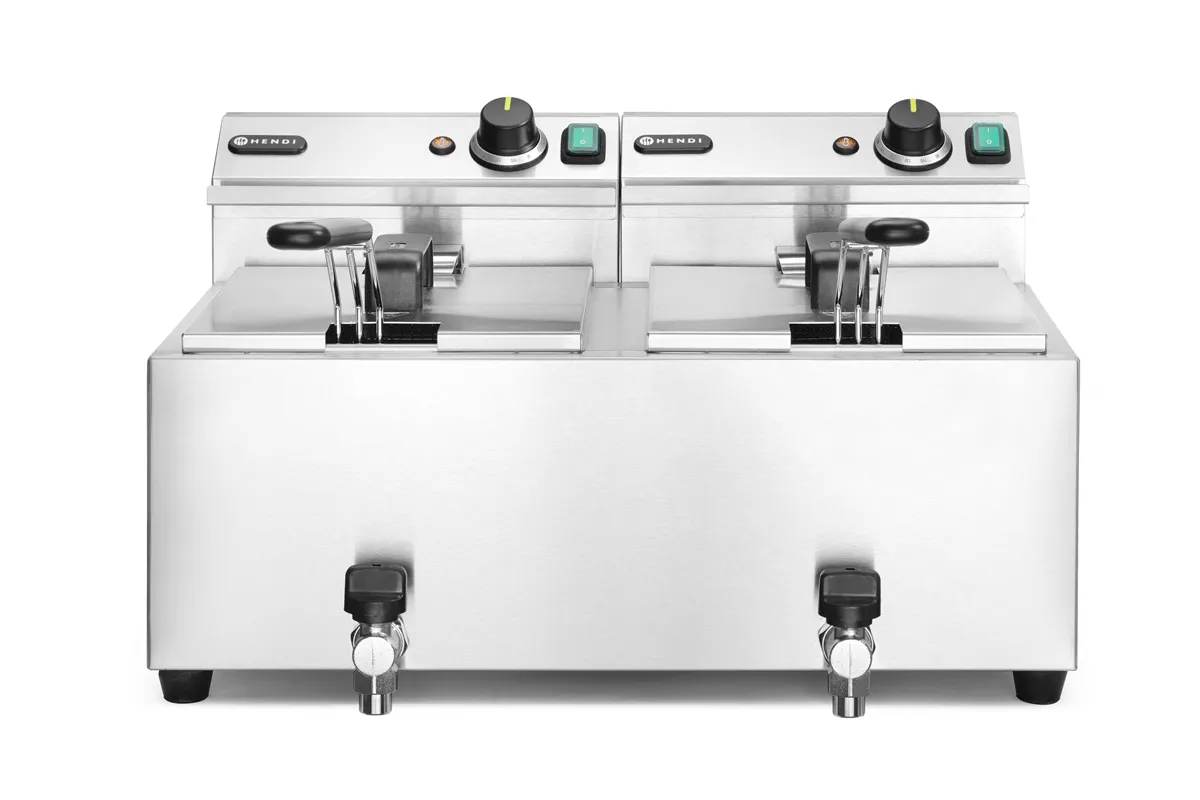 Frytownica manualna z kranem spustowym, 2 × 8 l, Profi Line, 16L, 230V/7000W, 610x515x369mm HENDI 209301