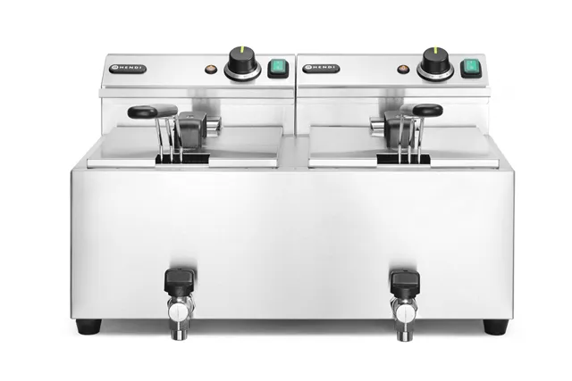 Frytownica manualna z kranem spustowym, 2 × 8 l, Profi Line, 16L, 230V/7000W, 610x515x369mm HENDI 209301