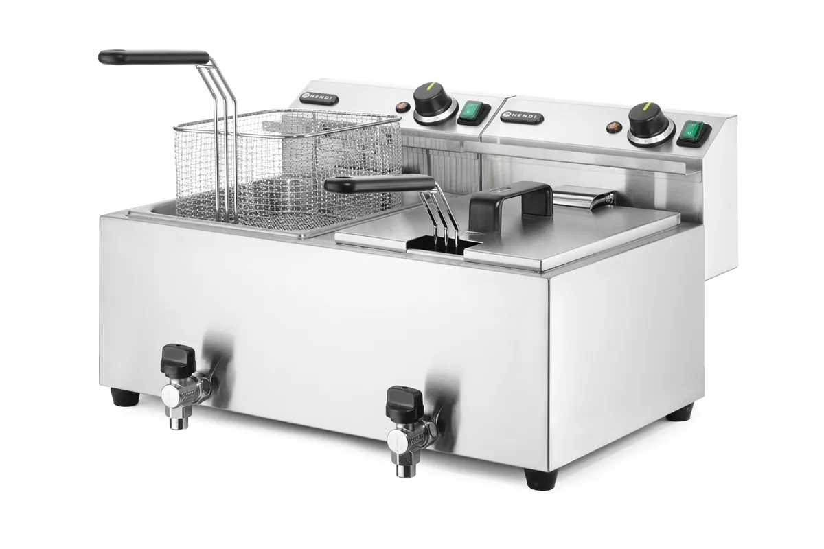 Frytownica manualna z kranem spustowym, 2 × 8 l, Profi Line, 16L, 230V/7000W, 610x515x369mm HENDI 209301