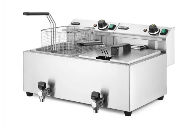 Frytownica manualna z kranem spustowym, 2 × 8 l, Profi Line, 16L, 230V/7000W, 610x515x369mm HENDI 209301