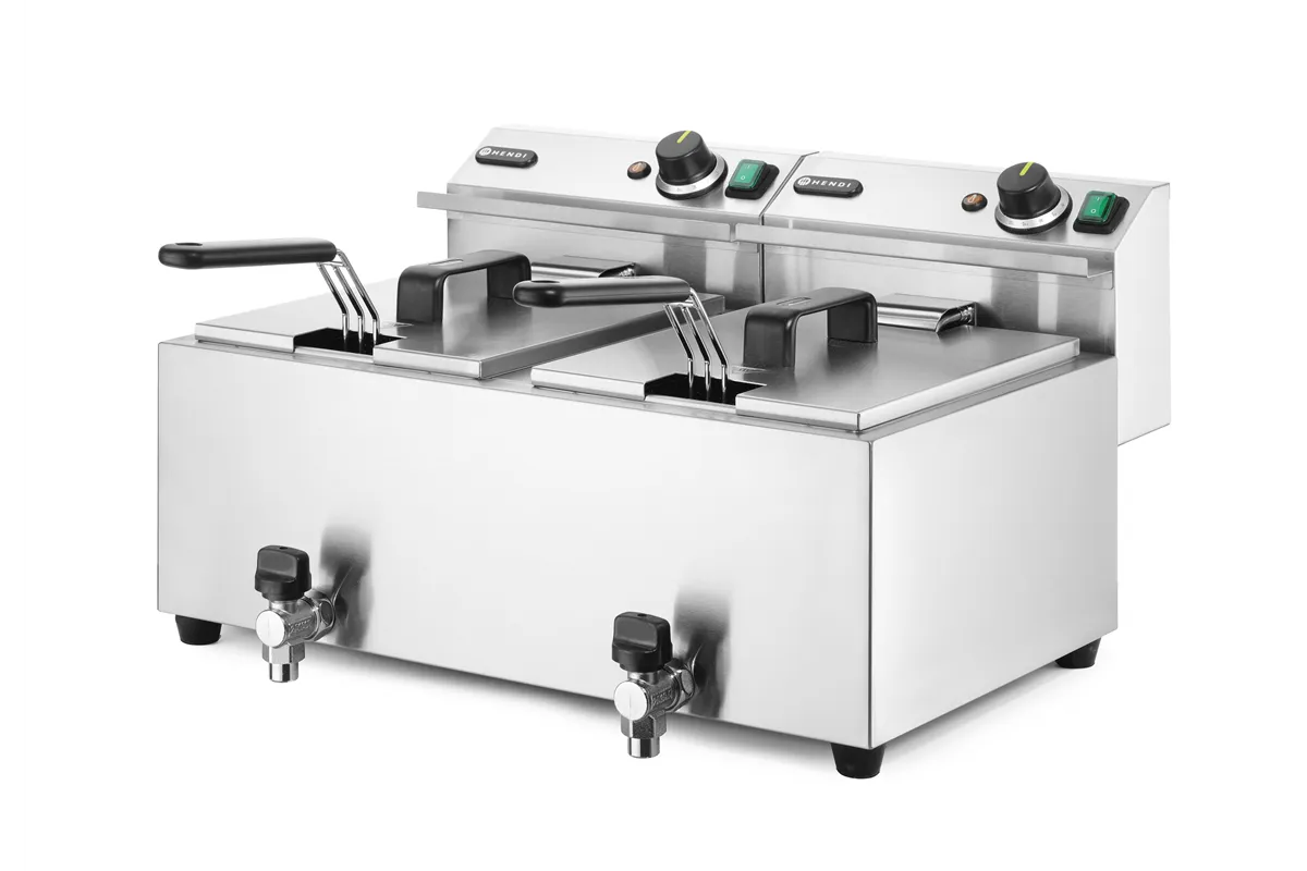 Frytownica manualna z kranem spustowym, 2 × 8 l, Profi Line, 16L, 230V/7000W, 610x515x369mm HENDI 209301