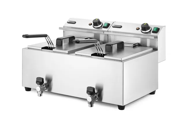 Frytownica manualna z kranem spustowym, 2 × 8 l, Profi Line, 16L, 230V/7000W, 610x515x369mm HENDI 209301