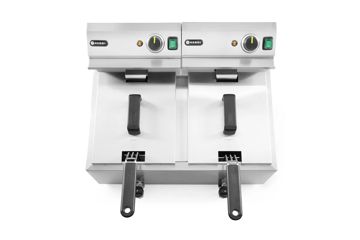 Frytownica manualna z kranem spustowym, 2 × 8 l, Profi Line, 16L, 230V/7000W, 610x515x369mm HENDI 209301