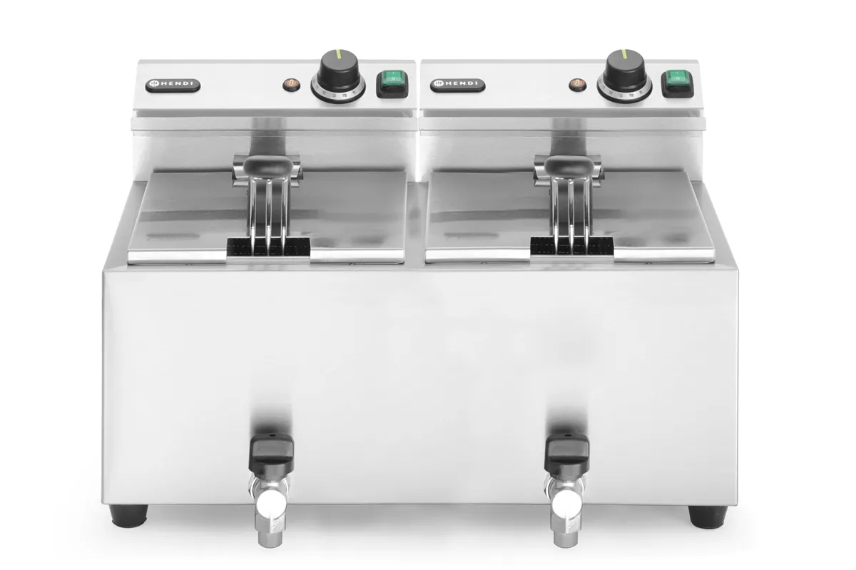Frytownica manualna z kranem spustowym, 2 × 8 l, Profi Line, 16L, 230V/7000W, 610x515x369mm HENDI 209301