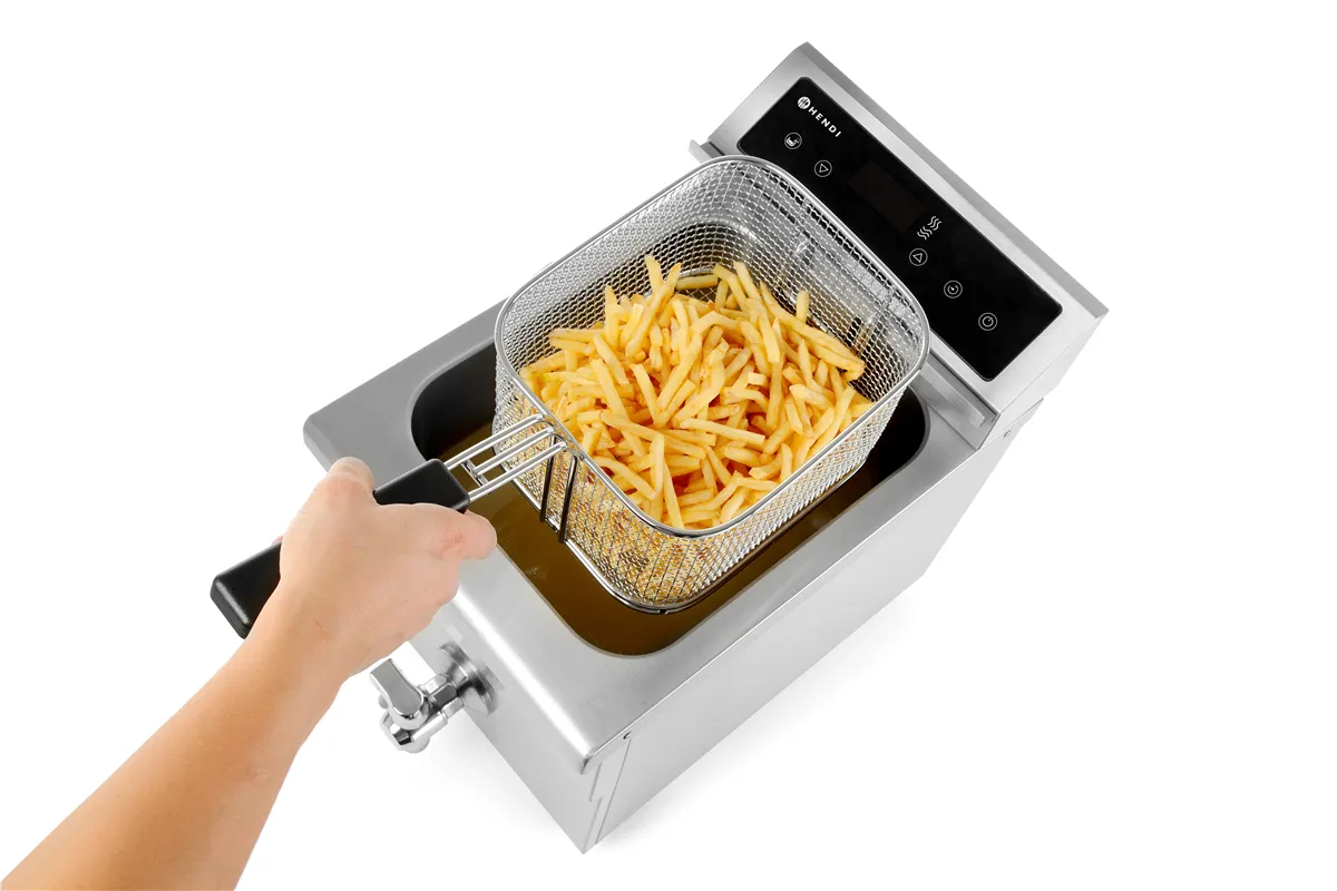 Frytownica indukcyjna z kranem spustowym, 8 l, 8L, jasnoszary, 230V/3500W, 288x619x408mm HENDI 215012
