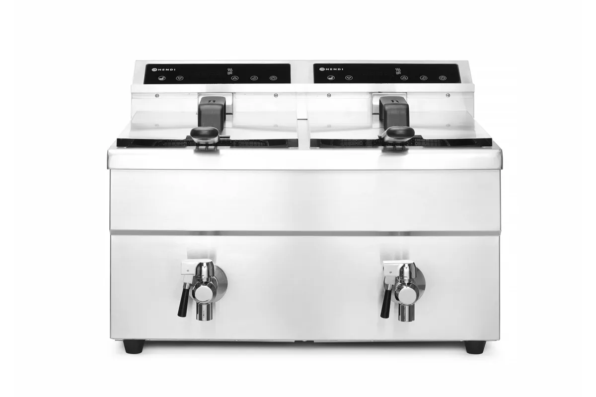 Frytownica indukcyjna z kranem spustowym, 2 × 8 l, Profi Line, 16L, 230V/7000W, 577x609x410mm HENDI 215029