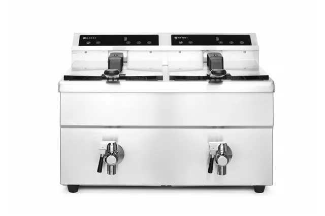 Frytownica indukcyjna z kranem spustowym, 2 × 8 l, Profi Line, 16L, 230V/7000W, 577x609x410mm HENDI 215029