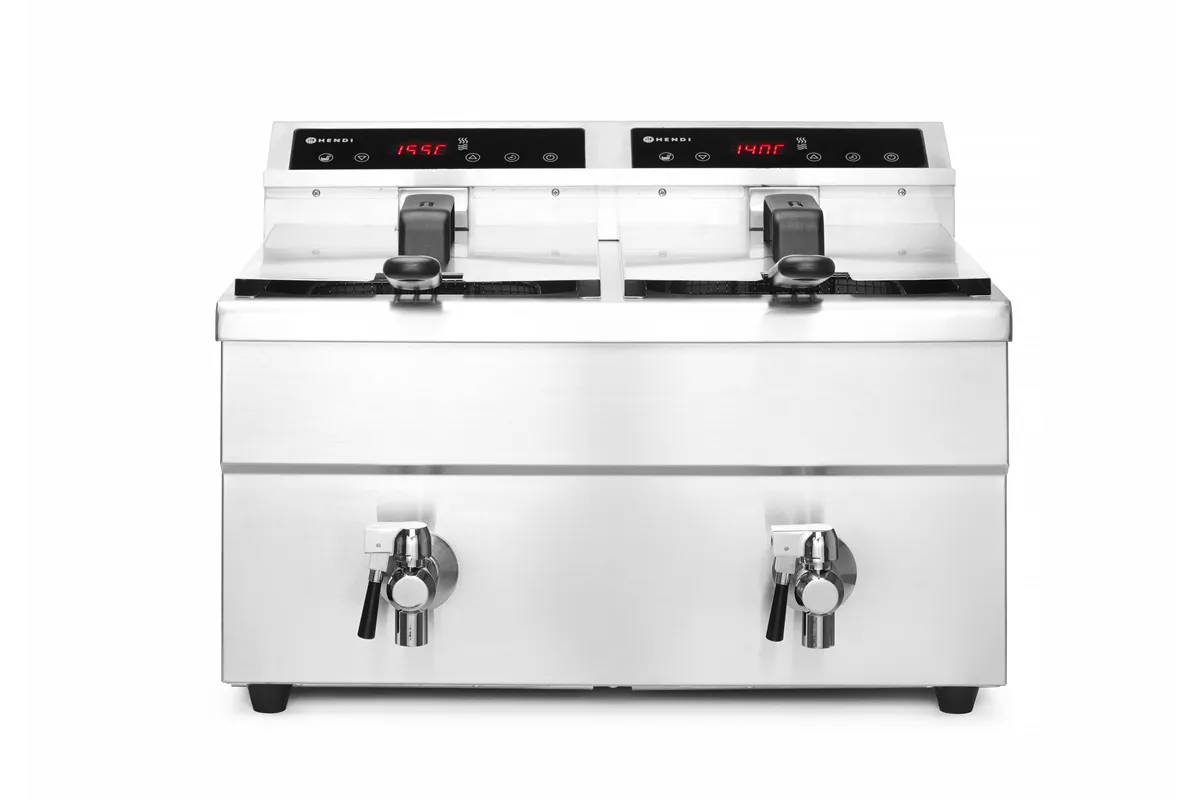 Frytownica indukcyjna z kranem spustowym, 2 × 8 l, Profi Line, 16L, 230V/7000W, 577x609x410mm HENDI 215029