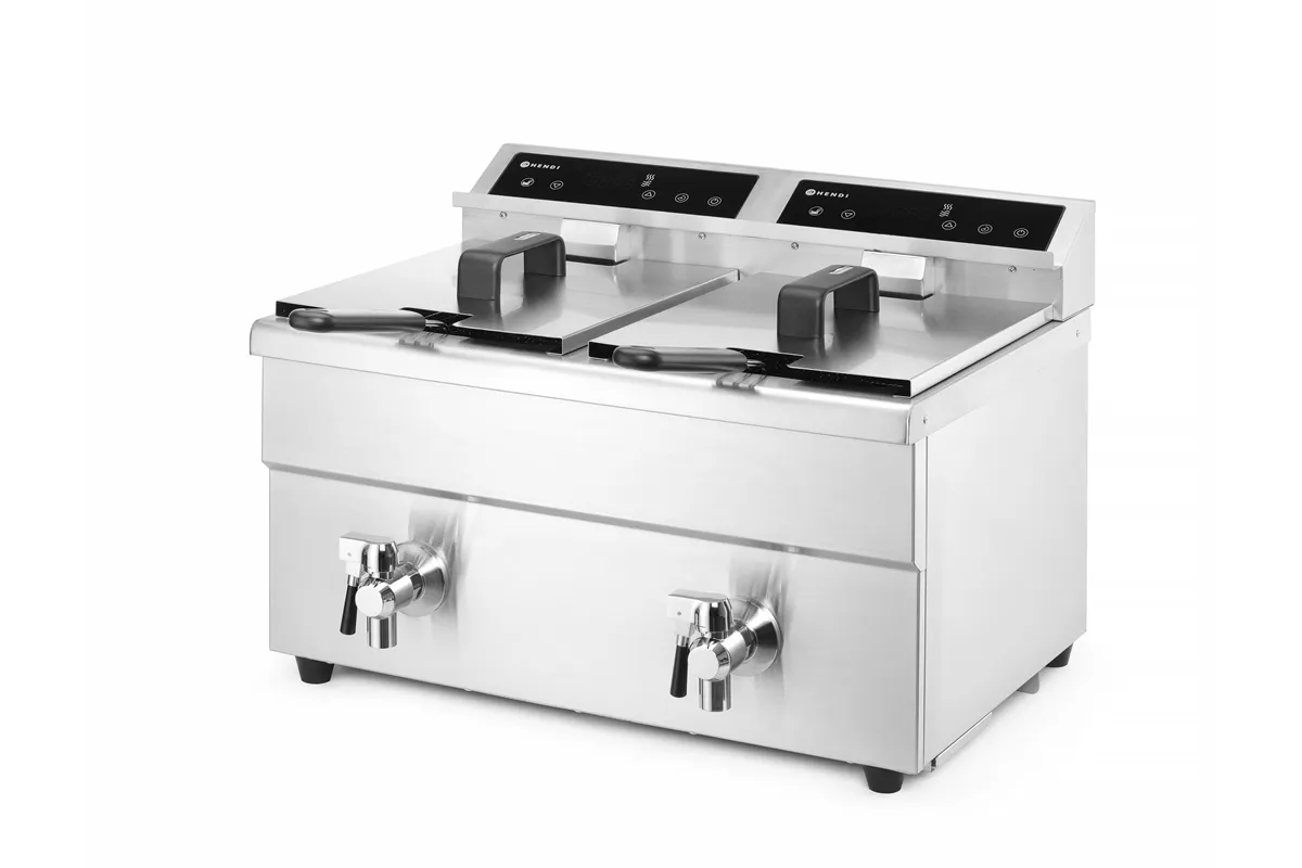 Frytownica indukcyjna z kranem spustowym, 2 × 8 l, Profi Line, 16L, 230V/7000W, 577x609x410mm HENDI 215029