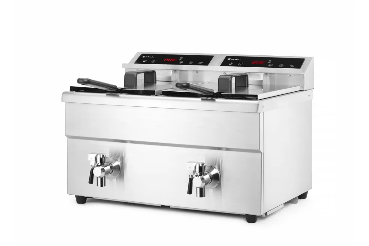 Frytownica indukcyjna z kranem spustowym, 2 × 8 l, Profi Line, 16L, 230V/7000W, 577x609x410mm HENDI 215029
