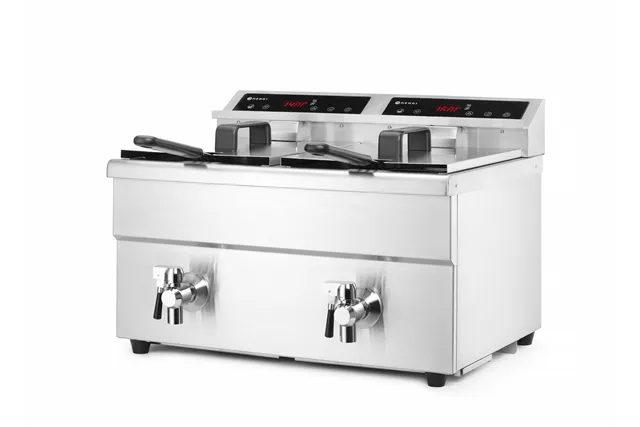 Frytownica indukcyjna z kranem spustowym, 2 × 8 l, Profi Line, 16L, 230V/7000W, 577x609x410mm HENDI 215029