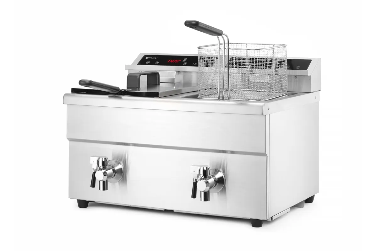 Frytownica indukcyjna z kranem spustowym, 2 × 8 l, Profi Line, 16L, 230V/7000W, 577x609x410mm HENDI 215029