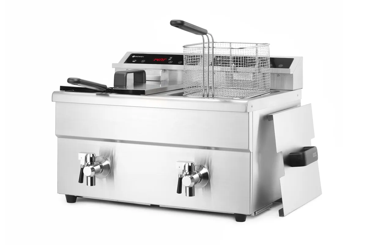 Frytownica indukcyjna z kranem spustowym, 2 × 8 l, Profi Line, 16L, 230V/7000W, 577x609x410mm HENDI 215029