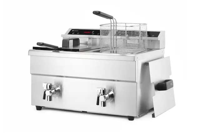 Frytownica indukcyjna z kranem spustowym, 2 × 8 l, Profi Line, 16L, 230V/7000W, 577x609x410mm HENDI 215029